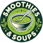 Smoothies and soups logo displaying the words smoothies and soups with a bowl and spoon